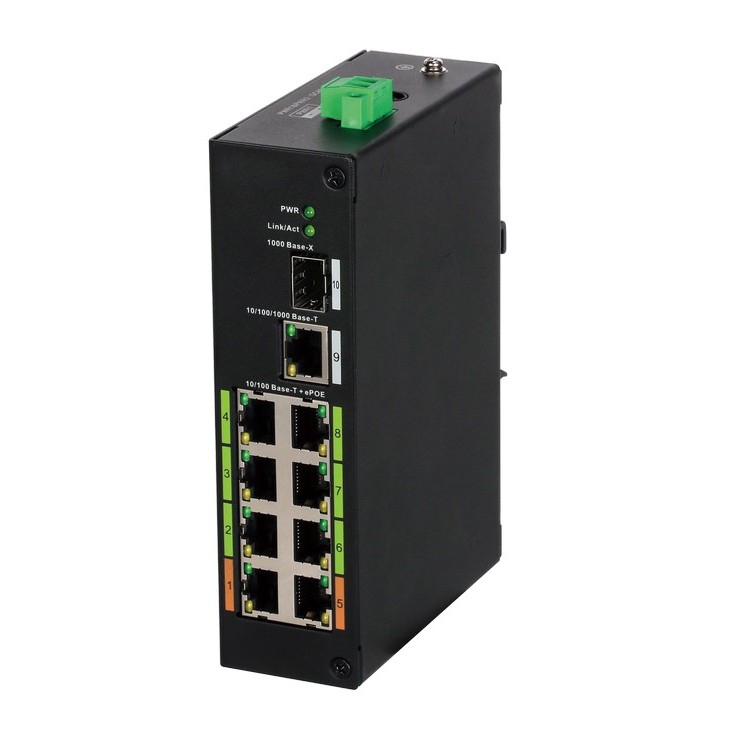 Switch cu 8 porturi PoE si 2 Porturi UPLINK, 120W, 1000 Mbps, 48-57V DC, ePoE pana la 800m, LR2110-8ET-120 Dahua