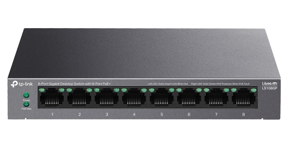 Switch 8 Porturi PoE+ Gigabit, Tp-Link LS108GP, 62W pana la 250m, Plug and Play