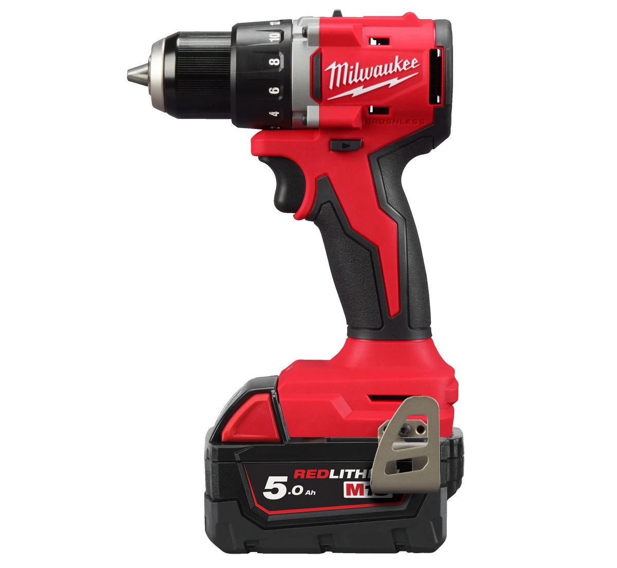 Masina de gaurit Milwaukee M18 BLDDRC-502C, mandrina 13mm, motor fara perii, cuplu 60.5 Nm, cu doi acumulatori M18, 4933492835