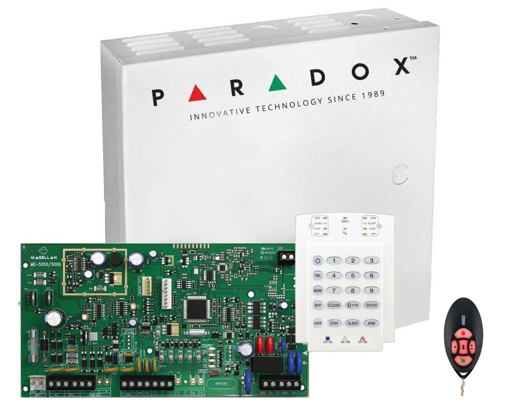 Centrala alarma Paradox Hibrida MG5050 cu telecomanda REM15 si tastatura K10, MG5050+REM15+K10