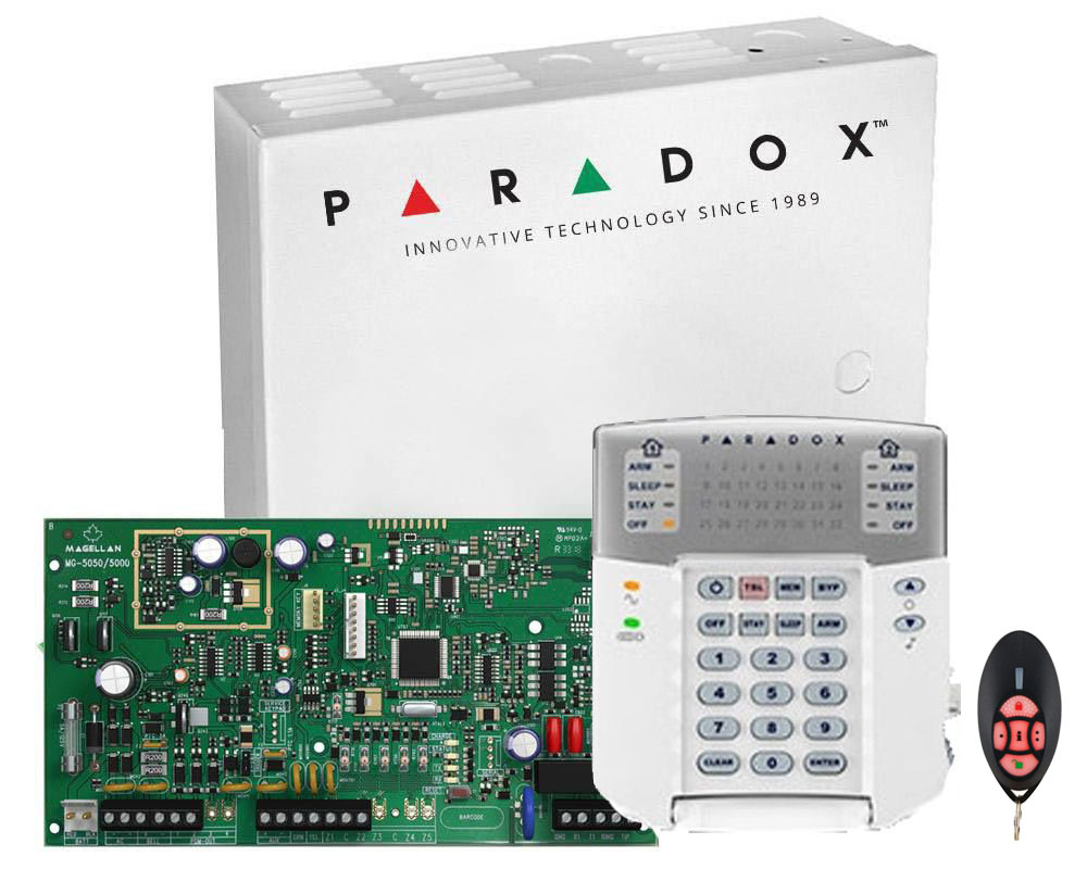 Centrala alarma antiefractie wireless Paradox Magellan MG5050+ cu telecomanda REM2 si tastatura K32+, MG5050+REM2+K32+