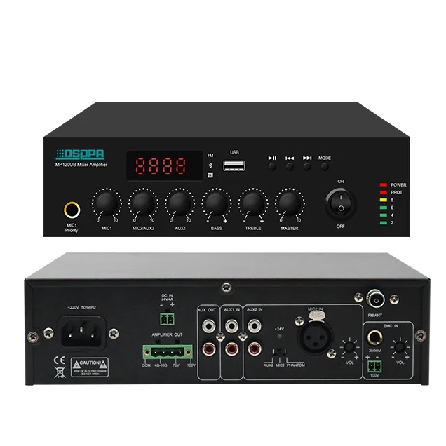 Amplificator cu mixer DSPPA 120W, 100V, 6 canale, Bluetooth, USB, FM, MP120UB