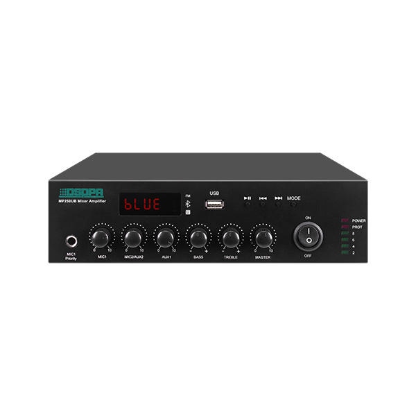 Amplificator cu mixer DSPPA 250W, 100V, 6 canale, 3 AUX, 2 MIC, Bluetooth, USB, FM, MP250UB