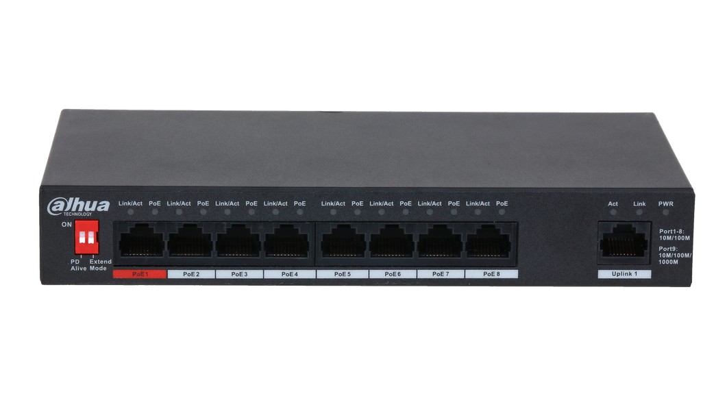 Switch 8 porturi POE 100MB/s + 1 WAN Gigabite 96W Dahua PFS3009-8ET1GT-96