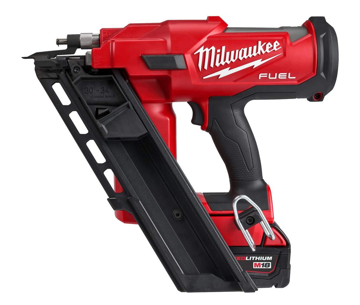 Pistol pentru cuie Milwaukee M18 FFN-502C, unghi inclinare 30-34 grade, cuie 50-90mm, 2 acumulatori M18 B5 inclusi, sistem FUEL, 4933471404