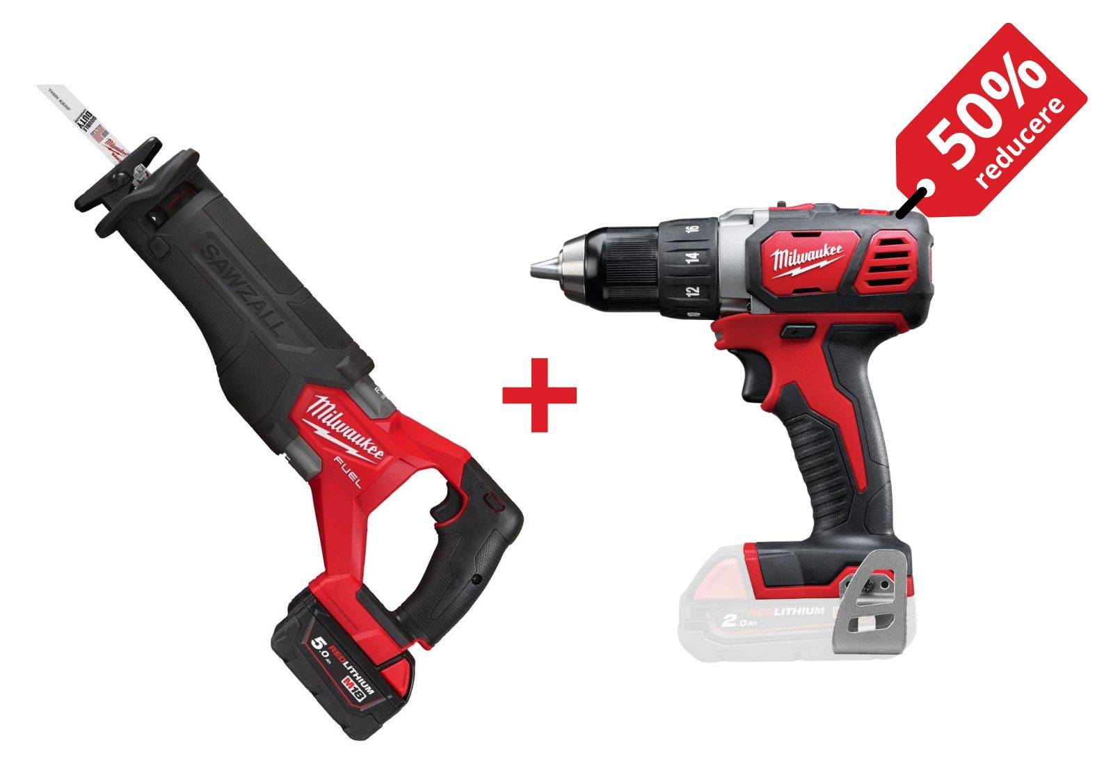 PROMO: Fierastrau sabie cu acumulator Milwaukee M18 FSZ-502X, motor fara perii, 32mm cursa + Masina de gaurit compacta M18, 50 Nm, mandrina 13mm, 4933478291-PROMO