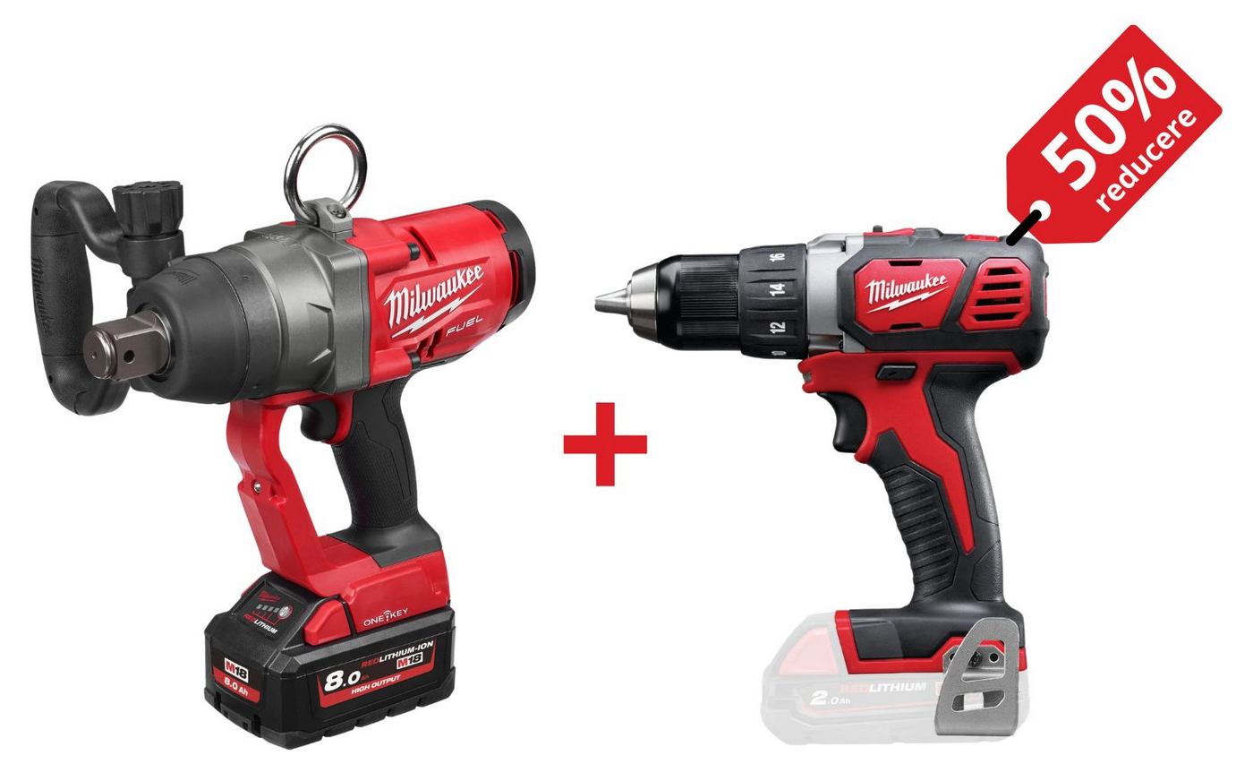 PROMO: Kit cheie de impact 1inch Milwaukee M18 ONEFHIWF1-802X, 2400Nm, surub M42 + Masina de gaurit compacta M18, 50 Nm, mandrina 13mm, 4933499254-PROMO