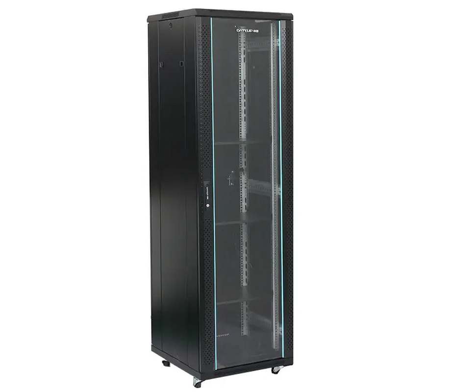 Rack 22U, 19”, 600x600 mm, montare pe podea, usa din sticla, panouri laterale detasabile si securizate, negru, DATEUP MS2.6622.9001