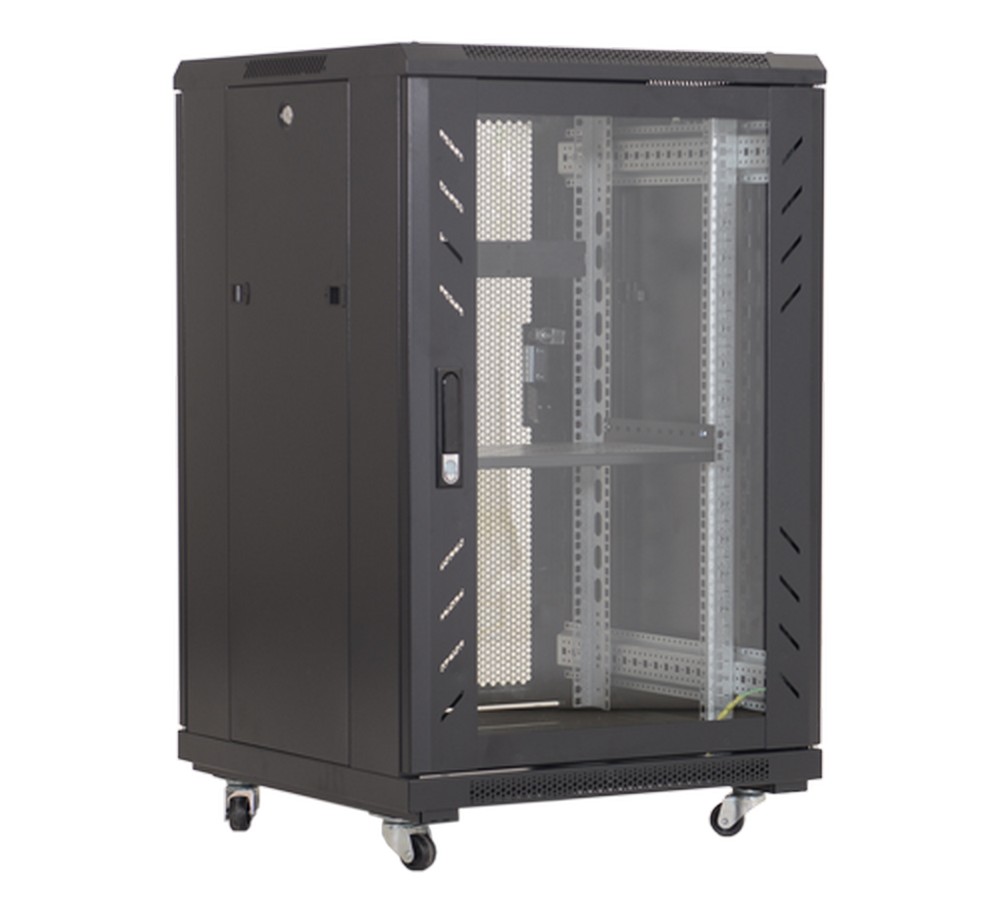 Rack podea 27U, 19", 600x600, metalic, negru, usa din sticla securizata, Asytech, ASY-27U-6060E