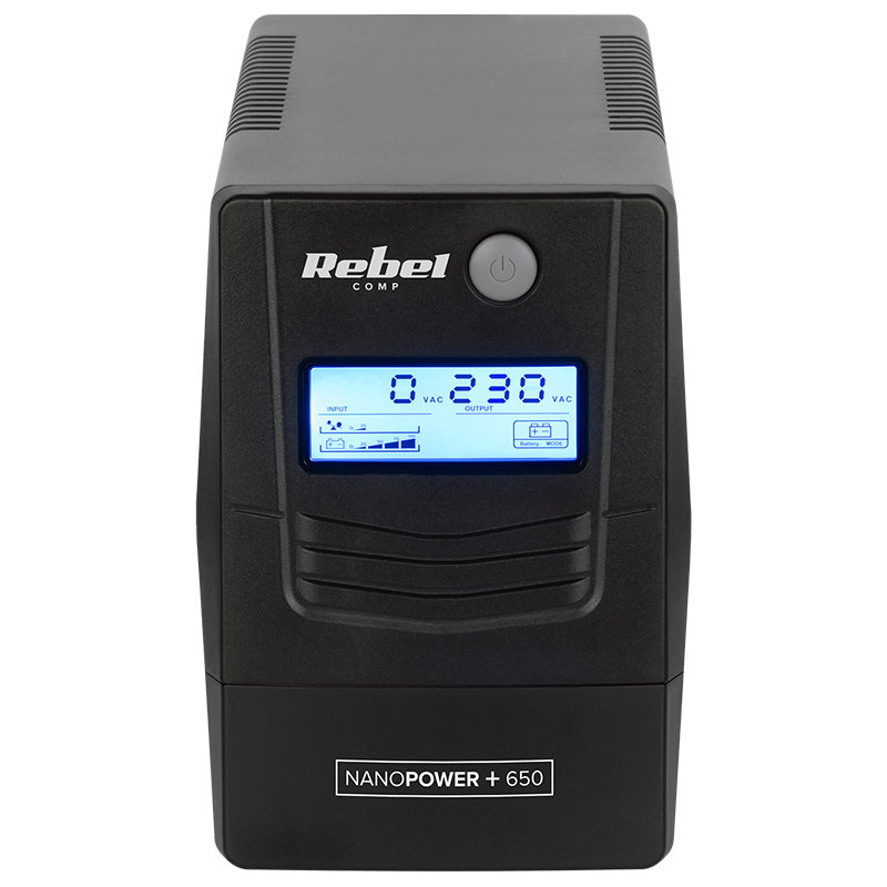 UPS NANOPOWER 650VA, 360W, 2 prize, Ecran LCD, Porturi USB si RJ45, Rebel RB-4023