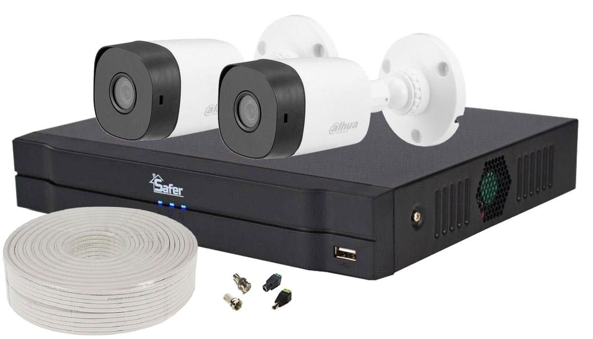 Kit supraveghere video 2 camere, FULL HD, IR 20m, DVR cu AI si accesorii