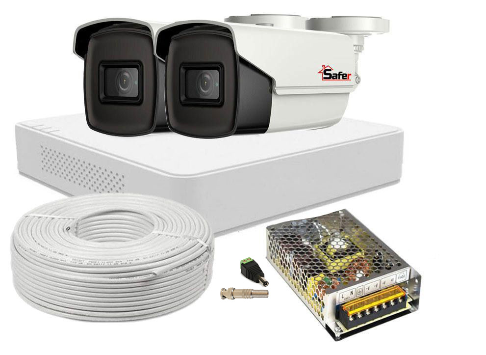 Kit supraveghere video SAFER, 2 Camere 2 MP FULL HD, IR 80 m, DVR 4 canale FULL HD, SAF-2XFHDIR40ACC