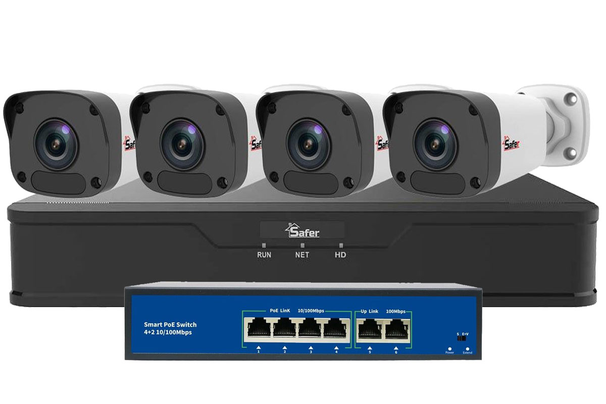 Kit de supraveghere IP, 4 camere exterior 4MP, 2.8mm, IR 30 metri si NVR 4 canale, KITIP-4X-4MP2830POE