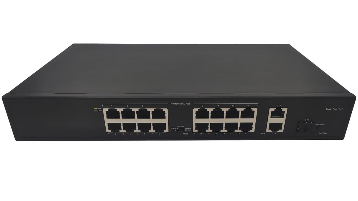 Switch, 16 porturi PoE, 2xRJ45 uplink, 2x SFP uplink, 10/100Mbps, putere PoE 300W, SAF-POE5203-20