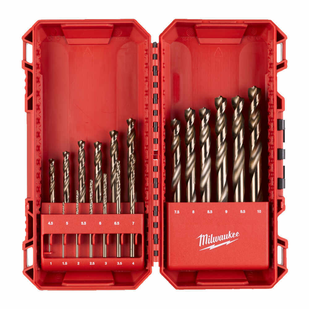 Set 19 burghie Milwaukee pentru metal, HSS Cobalt, 1-10 mm, cutie depozitare, 4932493867