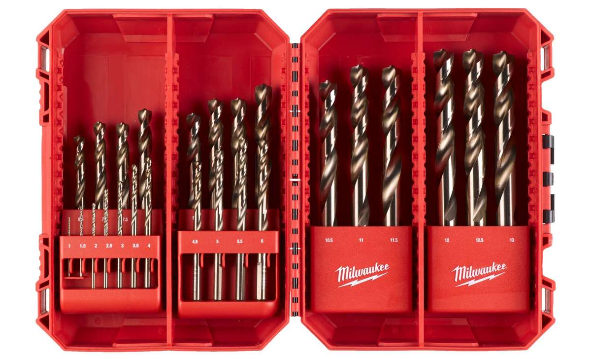 Set burghie Milwaukee HSS-G Cobalt, 25 piese, 1-13 mm, aliaj cobalt, unghi 135 grade, pentru otel inoxidabil, 4932493868