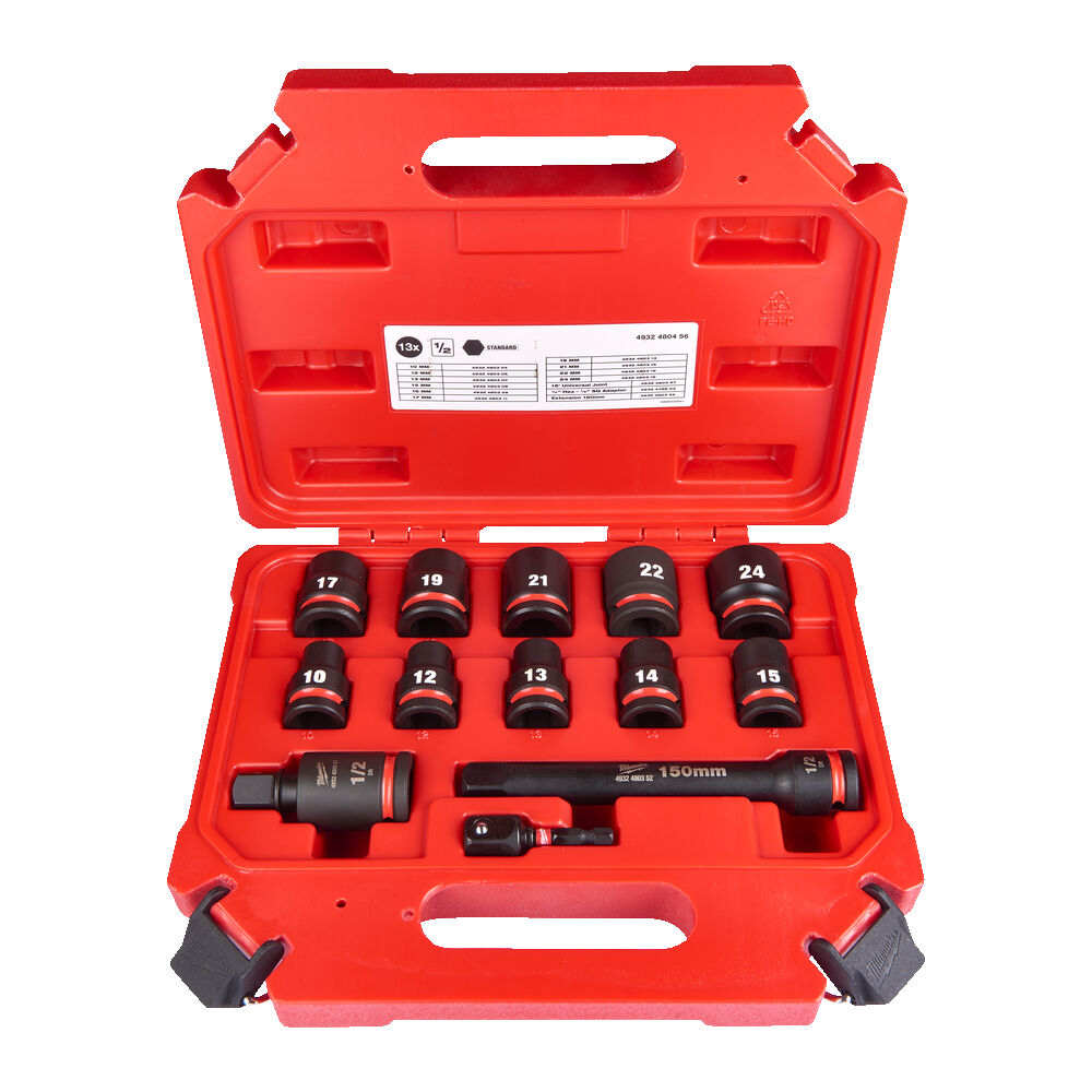 Set chei tubulare Milwaukee Shockwave Impact Duty 1/2 inch, 13 buc, 10-24mm, imbinare universala 15 grade, 4932480456