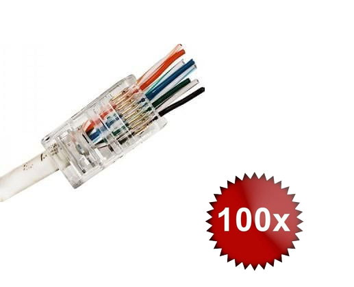 Set 100 buc conector neecranat Pass Through RJ45 CAT5E