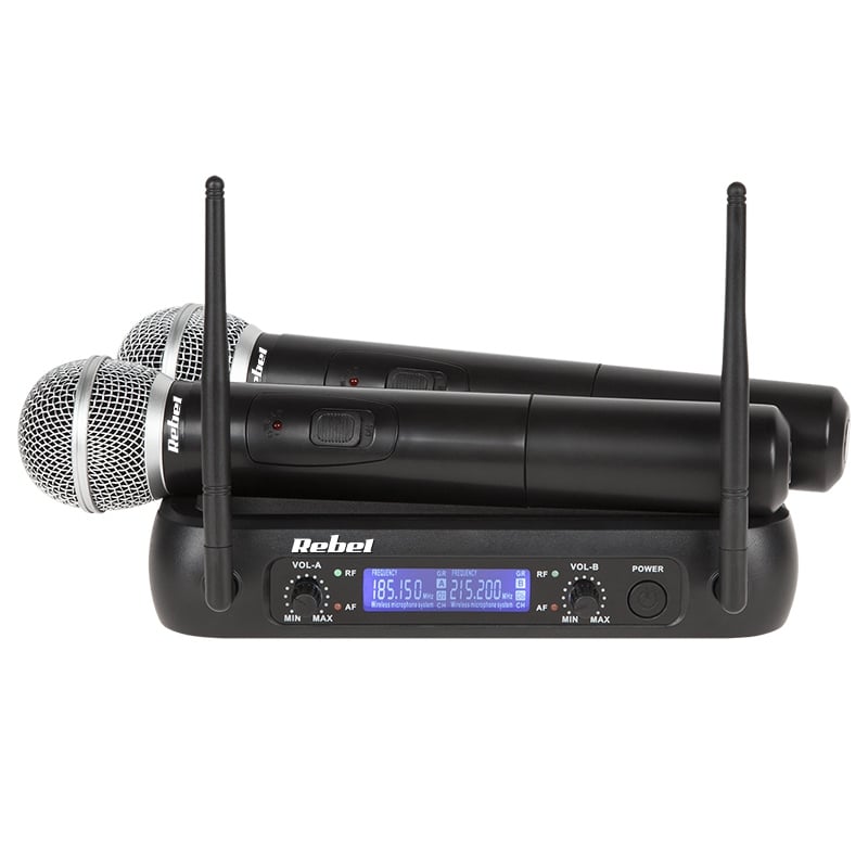 Set 2 microfoane wireless + receptor VHF Rebel, MIK0141