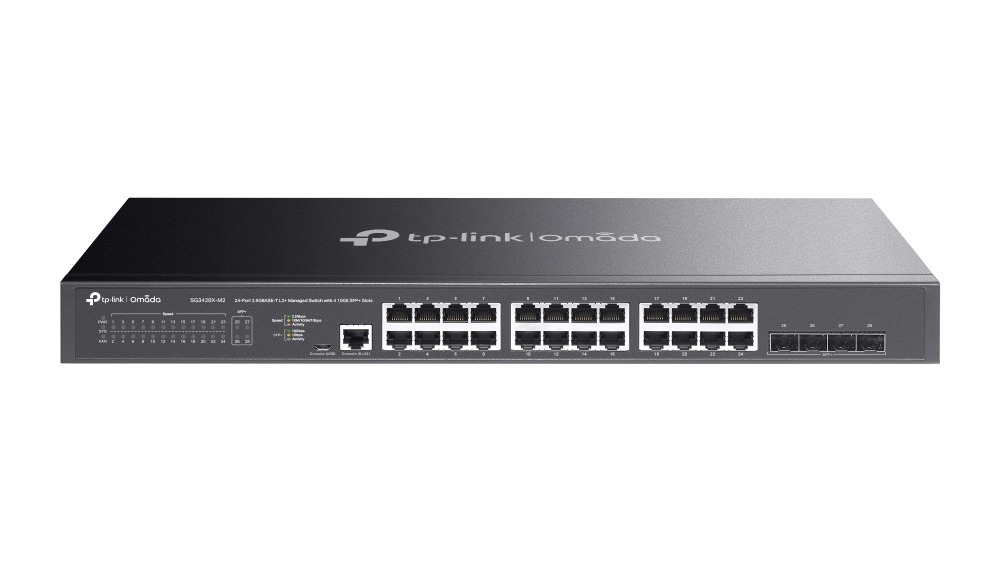 Switch Omada Tp-Link, 24 x porturi multi-gigabit 2.5G, 4 SFP+ 10G, L2+ managed, fanless, SDN Cloud, SG3428X-M2