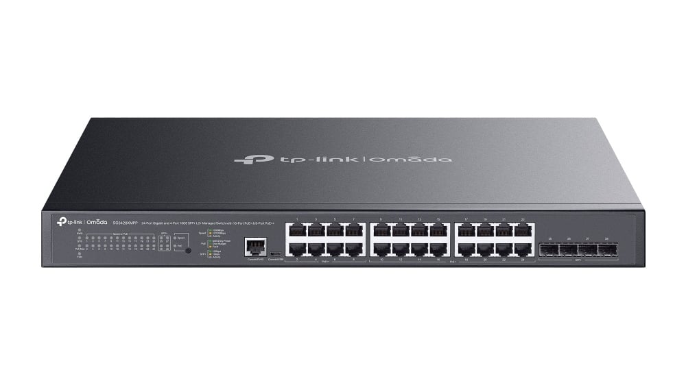 Switch Omada Tp-Link, 24 x porturi Gigabit, 4 x SFP+ 10G, 500W, L2+ Smart Managed, SDN Cloud, SG3428XMPP