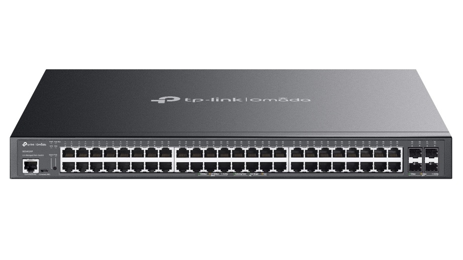 Switch 52 porturi, Tp-Link SG3452XP, 48x Gb PoE+, 4x 10GE SFP+, 500W, management Omada, VLAN, ACL, QoS, IGMP, montare in rack