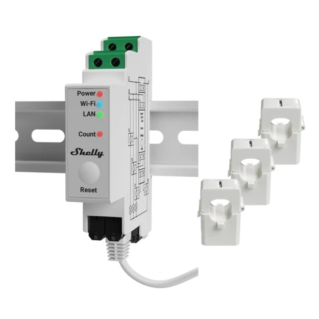 Contor inteligent - Smart Meter trifazat, conectivitate Wi-Fi, Bluetooth, LAN, control din aplicatie, Shelly PRO 3EM