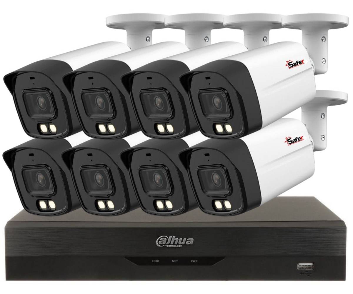 Sistem 8 camere exterior Iluminare duala 40m, 5MP, Lentila 2.8 mm, Audio, DVR 8 canale Dahua KITSAF-8X-5MP28IL40