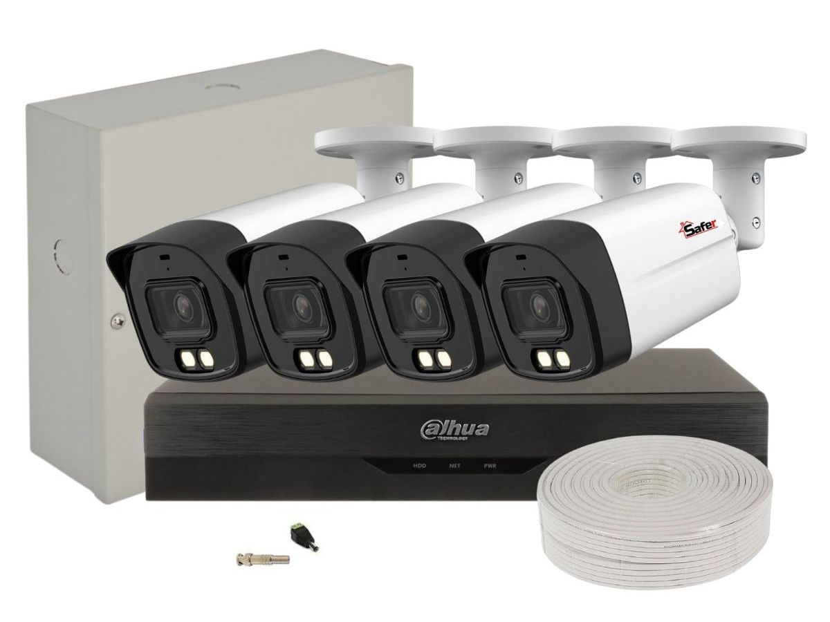 Sistem de supraveghere 4 camere exterior 8MP, LED Alb 40m, Lentila 2.8 mm, DVR 4 canale, Accesorii incluse KITSAF-4X-8MP28I20-ACC