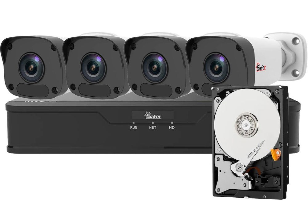 Kit de supraveghere Safer, 4 camere, 4MP, NVR 4 canale, HDD 1TB, SAF-4X2MPLED-POE-1TB