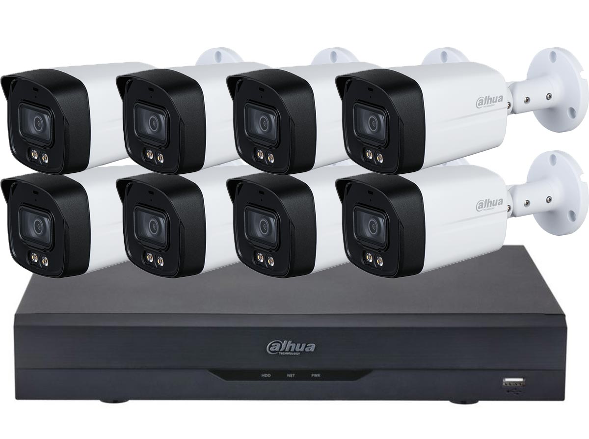 Kit de supraveghere compus din 8 Camere Dahua Full Color de 5 MP cu microfon si DVR 8 canale cu AI, KIT-DAHUA8-5MPLED40