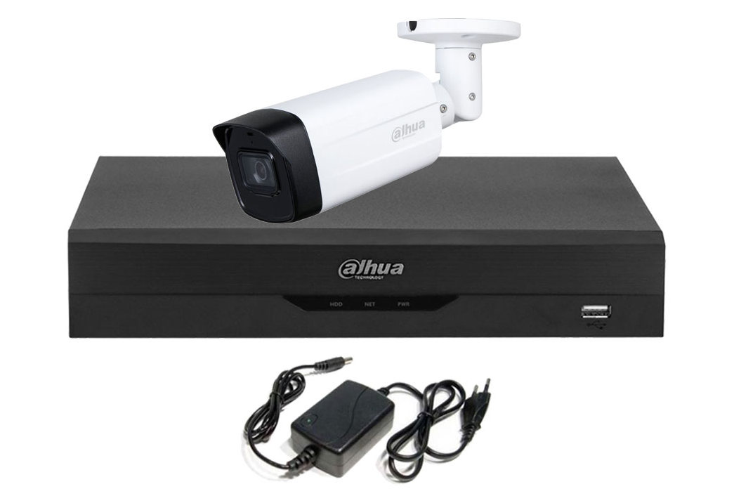 Sistem supraveghere 1 camera exterior 2 MP, IR 80m, DVR 4 canale, Audio, Dahua, KIT1EXTFHD20