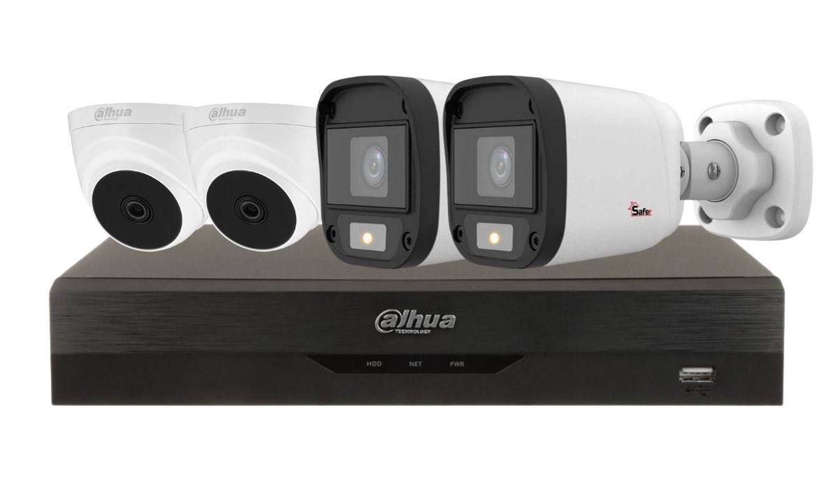 Sistem supraveghere 4 camere mixt, rezolutie 5MP, IR 20 metri, LED Alb 20m, DVR Dahua 4 canale, KIT4MIXT20DAH