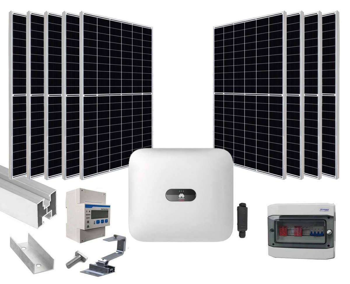 Sistem de alimentare cu energie solara, 4KW, Trifazat, Hibrid, Montaj pe acoperis de tigla KIT4KW-TRIFAZ-HUAWEI455