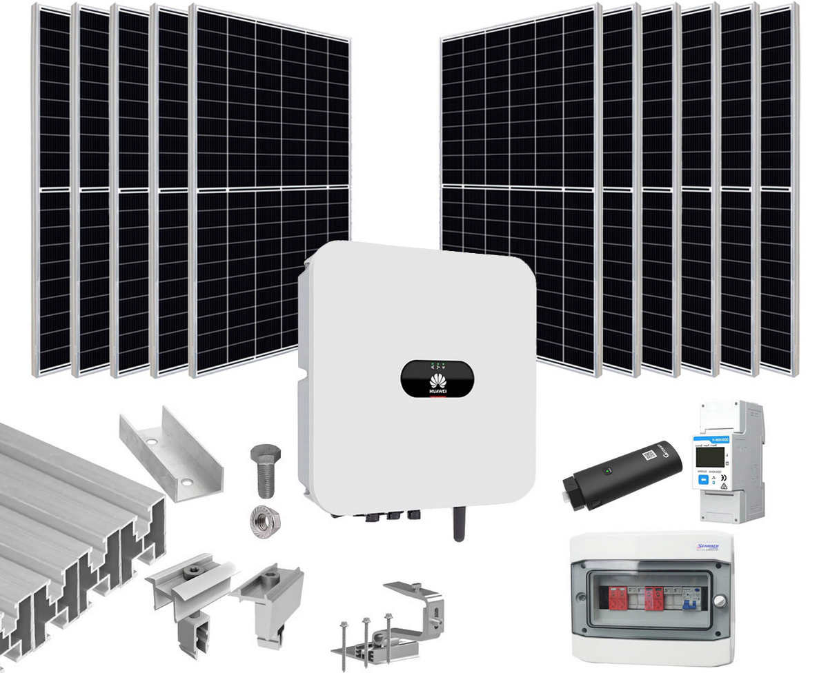 Sistem de alimentare cu energie solara, 5KW, Monofazat, Hibrid, KIT5KW-MONO-HUAWEI455