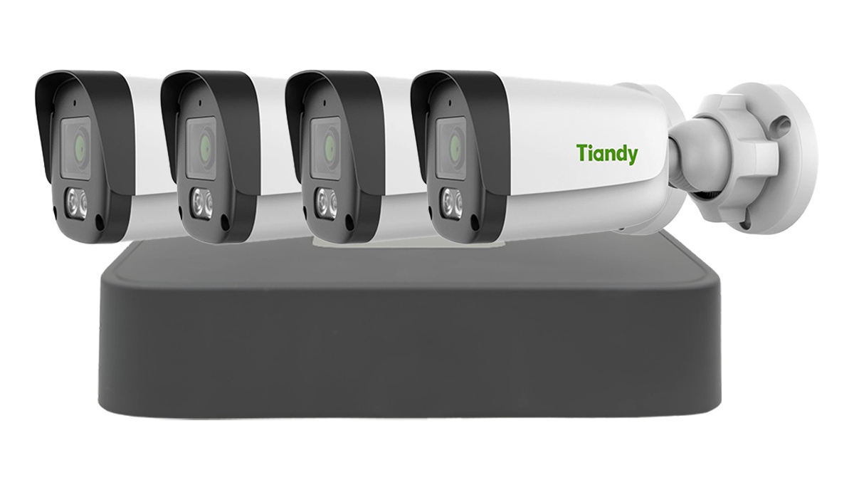 Sistem supraveghere Tiandy ColorMaker PoE, 4MP, Audio, Iluminare suplimentara cu LED alb 15m, MicroSD, Kit-Tia4MPECMPOE