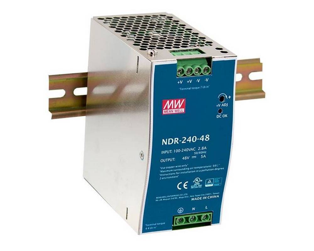 Sursa de alimentare 48V 5A, eficienta 90%, montaj pe sina DIN, Mean Well NDR-240-48