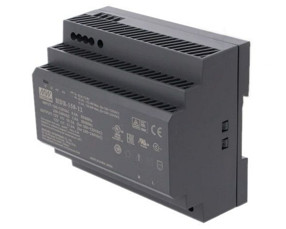 Sursa de alimentare pe sina DIN, 12V, 11.3A, 150W, eficienta 89%, Mean Well, HDR-150-12