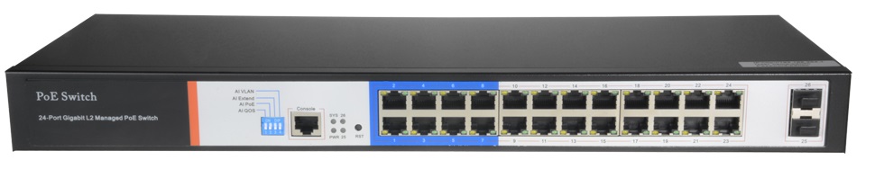 Switch Gigabit 24 porturi PoE+ 250W + 2 SFP Gigabit