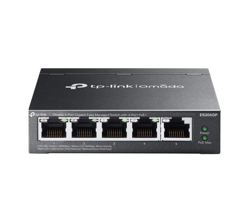 Switch 5 porturi (4 +1), 4x PoE+ Gigabit, TP-Link Omada ES205GP, buget PoE 65W, QoS, VLAN, Omada SDN, cu management