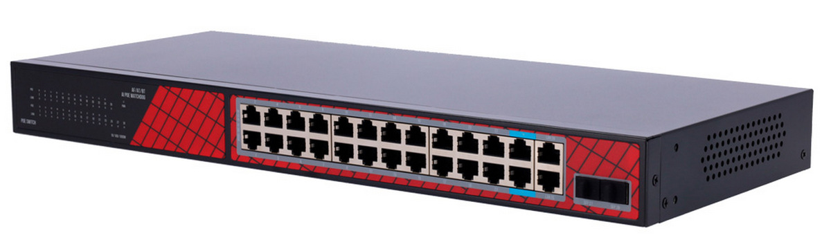 Switch PoE+ 28 porturi, 24x PoE+ 10/100/1000Mbps, 2x RJ45, 2x SFP, 300W total, 2 x Hi-PoE 60W, Safer SF-SW2824HIPOE-GF-300