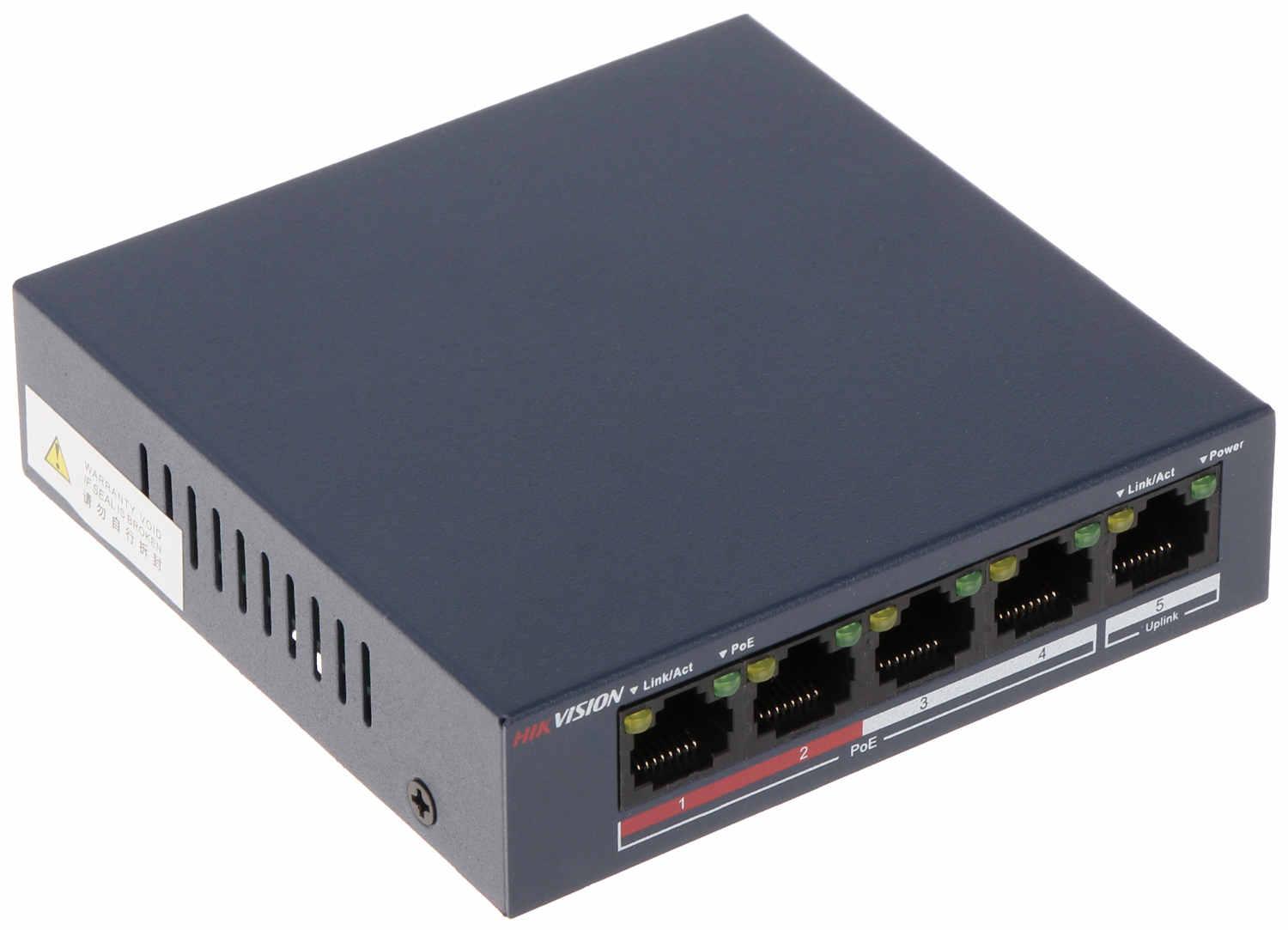 Switch PoE 4 canale Hikvision, 30W Max per port, DS-3E0105P-E/M(B)