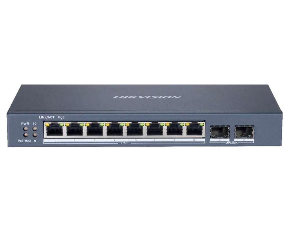 Switch 8 porturi, PoE 110W, 2 porturi SFP, gigabit, managed, Hikvision, DS-3E1510P-SI