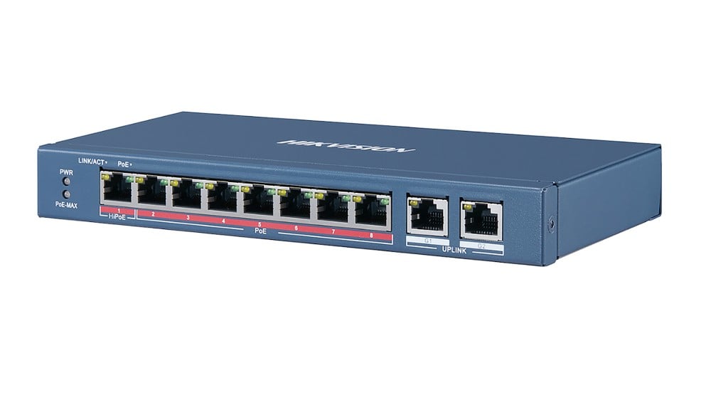 Switch 8 porturi RJ45, PoE, 110 W, Unmanaged, 100 Mbps, Hikvision, DS-3E0310HP-E