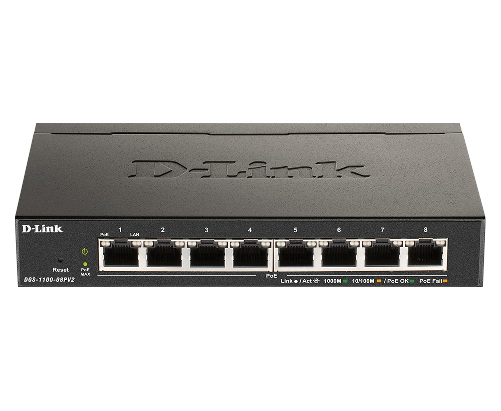 Switch PoE Gigabit cu 8 porturi, smart management, 64W, D-Link DGS-1100-08PV2