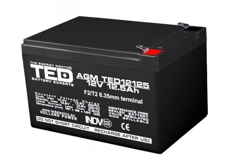 Acumulator 12V, PL 12 AH, AGM VRLA 12V 12,05A, TED12125