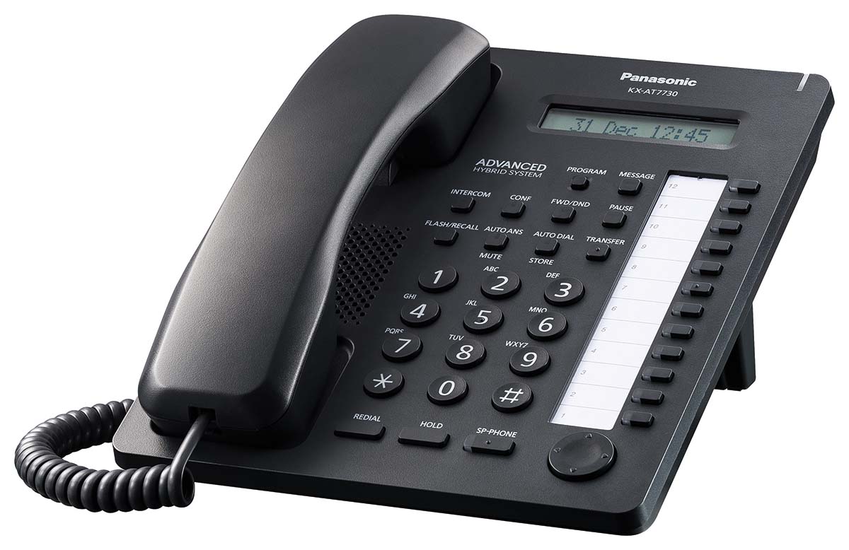 Telefon Panasonic KX-AT7730BLK, sistem analog, 12 taste programabile, display LCD, compatibil PBX