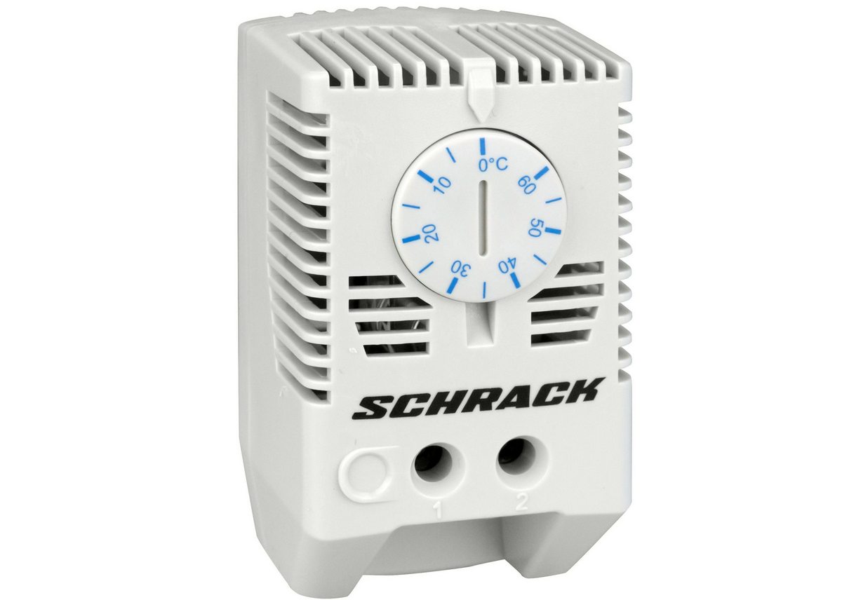 Termostat pentru ventilarea dulapurilor Schrack IUK08566, 1ND, comutator albastru