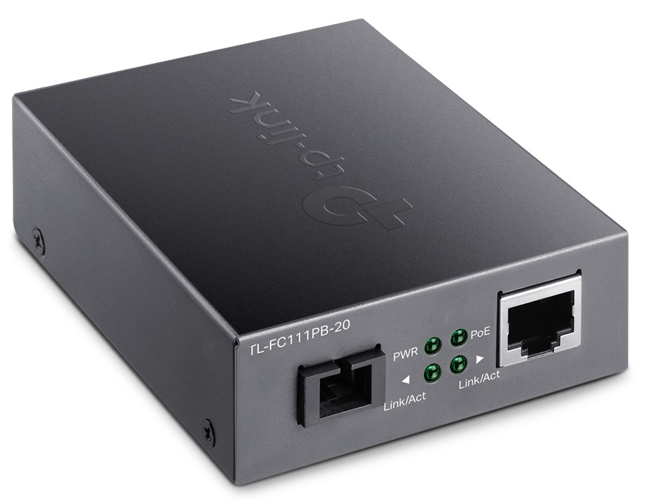 Media Convertor WDM 10/100Mbps, bidirectional, cu un port PoE, Extensie fibra optica pana la 2000 m Tp-Link TL-FC111PB-20