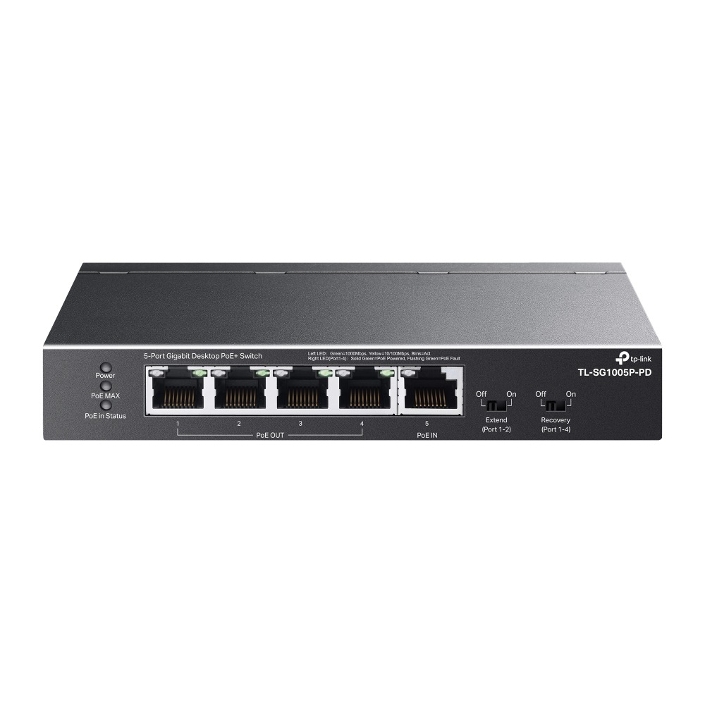 Switch cu 5 porturi Gigabit 4x PoE+ si 1x PoE++ Tp-Link TL-SG1005P-PD